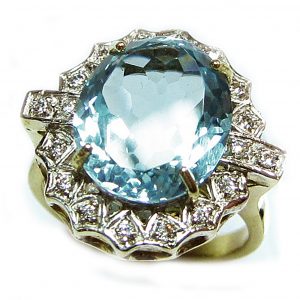 Blue Topaz Diamond Halo Ring (R1923)