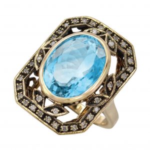 Blue Topaz Diamond Engagement Ring (R1926)
