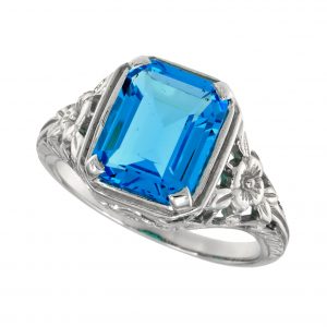 Synthetic Swiss Blue Topaz Filigree Solitaire Ring (R2787-22)