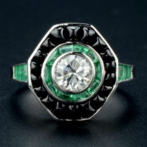 Diamond Emeald Onyx Halo Ring (R3425)