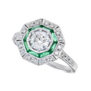 Diamond Emerald Halo Engagement Ring (R3606-50)