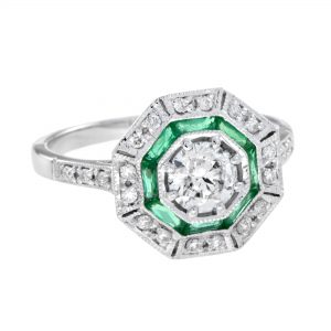 Alternative view of Diamond Emerald Halo Engagement Ring (R3606-50)