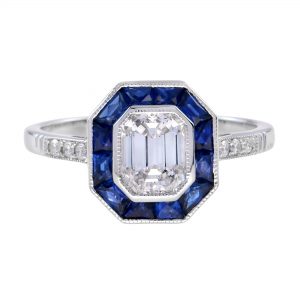 Diamond Blue Sapphire Engagement Ring (R3691)