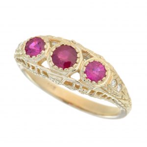 Ruby Diamond Three Stone Filigree Ring (R0937)