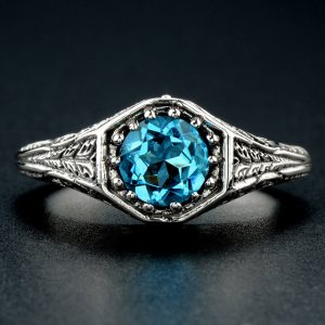 Synthetic Blue Topaz Filigree Ring (R2787-02)