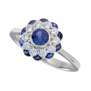 Blue Sapphire Diamond Halo Ring (R3883-BK)