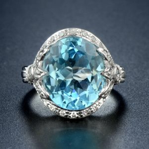 Blue Topaz Diamond Halo Engagement Ring (R3769)