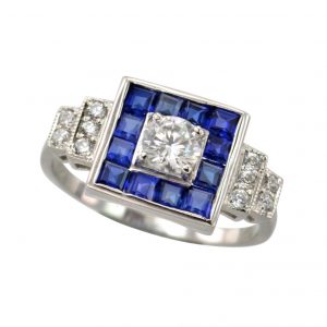Diamond Blue Sapphire Target Ring (R2834)
