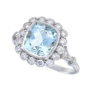 Aquamarine Diamond Halo Ring (R2702)