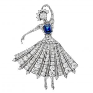 Blue Sapphire Diamond Brooch (C0333)