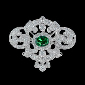 Emerald Diamond Brooch (C0358)