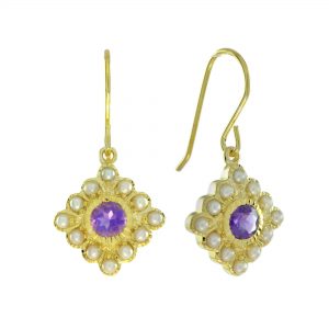 Amethyst Pearl Drop Earrings (E2278)