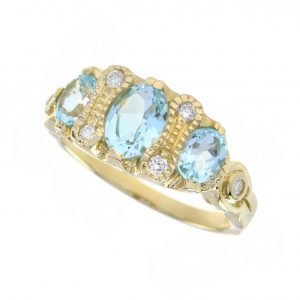 Blue Topaz Diamond Three Stone Ring (R0369-L)