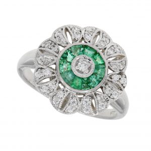 Emerald Diamond Halo Ring (R1251)