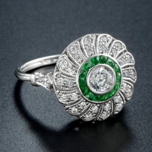 Alternative view of Diamond Emerald Halo Engagement Ring (R3195)