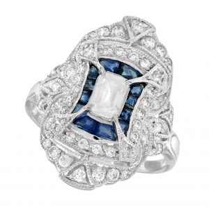 Diamond Blue Sapphire Halo Engagement Ring (R1699)
