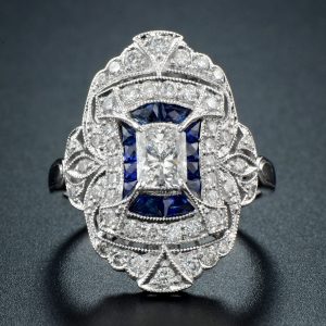 Alternative view of Diamond Blue Sapphire Halo Engagement Ring (R1699)