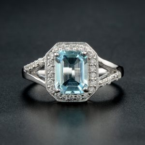 Alternative view of Blue Topaz Diamond Halo Ring (R2486)