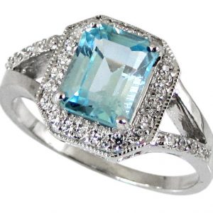 Blue Topaz Diamond Halo Ring (R2486)