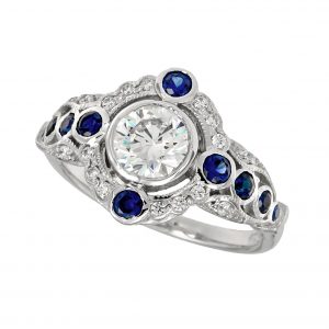 Diamond Blue Sapphire Halo Engagement Ring (R2728)