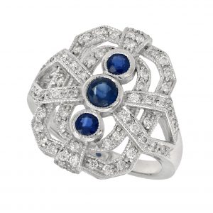 Blue Sapphire Diamond Three Stone Ring (R3424)