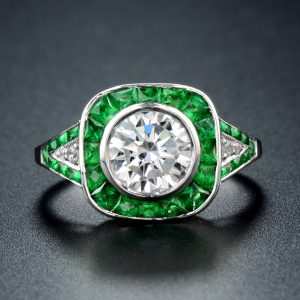 Alternative view of Diamond Emerald Halo Engagement Ring (R3442-CS)