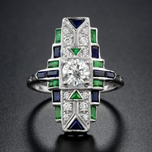 Alternative view of Diamond Blue Sapphire Emerald Cocktail Ring (R2909)