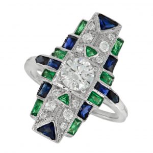 Diamond Blue Sapphire Emerald Cocktail Ring (R2909)