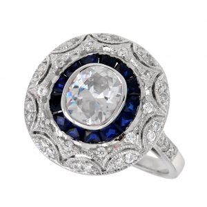 Diamond Blue Sapphire Halo Engagement Ring (R3753)