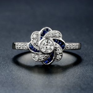 Diamond Blue Sapphire Engagement Ring (R3875)