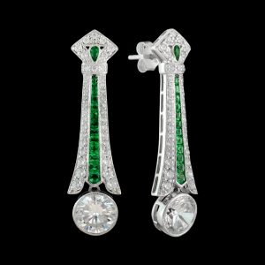 Alternative view of Emerald Diamond Drop Earrings (E1977)