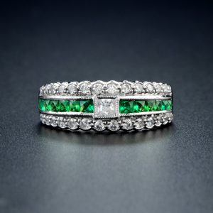 Alternative view of Diamond Emerald Half Band Ring (R3299)