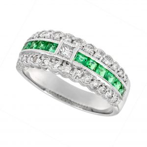 Diamond Emerald Half Band Ring (R3299)