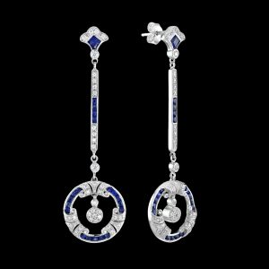 Blue Sapphire Diamond Drop Earrings (E1129)