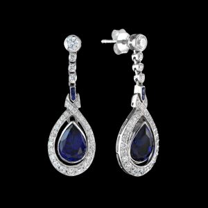 Blue Sapphire Diamond Dangle Earrings (E1894)