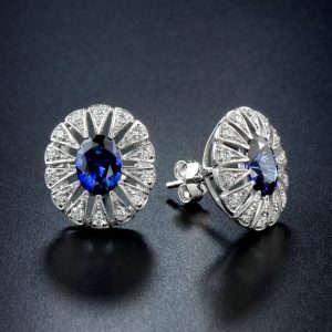 Ceylon Sapphire Diamond Stud Earrings (E2700)