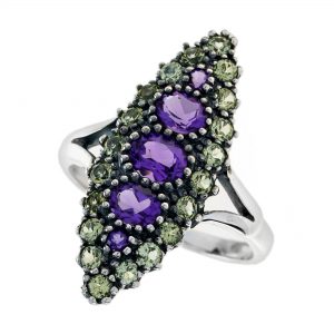 Amethyst Peridot Three Stone Ring (R1194)