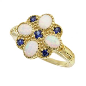 Blue Sapphire Opal Cluster Ring (R1397)