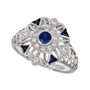 Blue Sapphire Diamond Halo Ring (R2251)