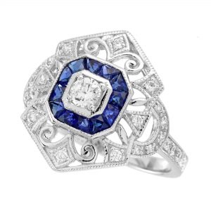 Diamond Blue Sapphire Cluster Ring (R2255)