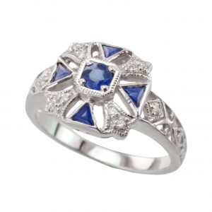 Blue Sapphire Diamond Cluster Ring (R2296)