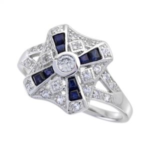 Diamond Blue Sapphire Engagement Ring (R2418)