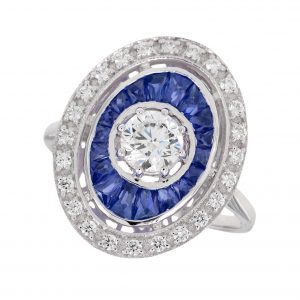 Diamond Blue Sapphire Target Ring (R3131)