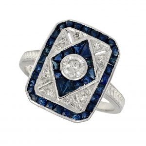 Diamond Blue Sapphire Halo Ring (R3341)