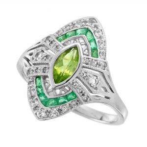 Peridot Emerald Diamond Halo Ring (R3621)