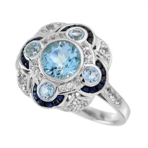 Blue Topaz Sapphire Engagement Ring (R3735)