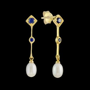 Blue Sapphire Pearl Drop Earrings (E0061)