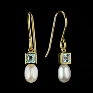Blue Topaz Pearl Drop Earrings (E0071)