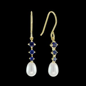 Blue Sapphire Pearl Drop Earrings (E0072)