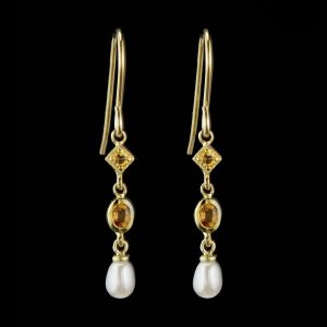 Citrine Pearl Drop Earrings (E0075)